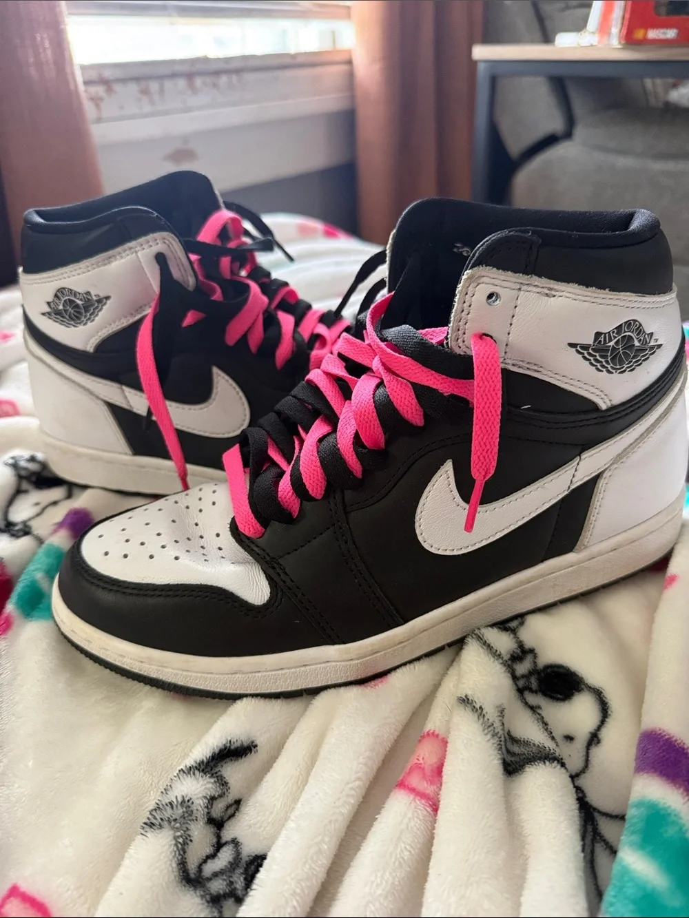 Jordan Men’s High-Top Sneakers in Black, White & Hot Pink